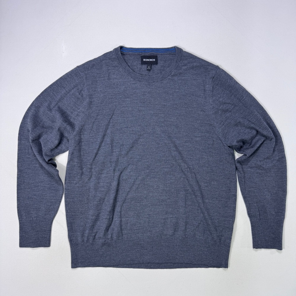 Bonobos Mens XL Merino Wool Crewneck Sweater Gray Long Sleeve Minimalist Modern